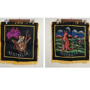1940s Australian Kangaroo and‎ Koala Fringed Souvenir Velvet Pillowcases Vintage